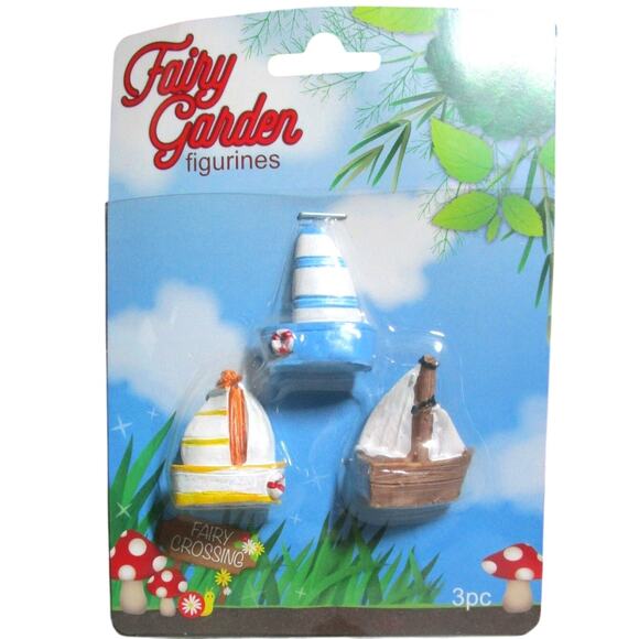 Fairy Garden Miniature Ceramic Figurines 3 Sailboats Yard Art Craft Projects - Picture 2 of 2